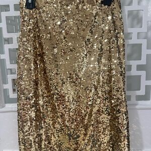 Alice + Olivia Gold Sequin Midi Skirt